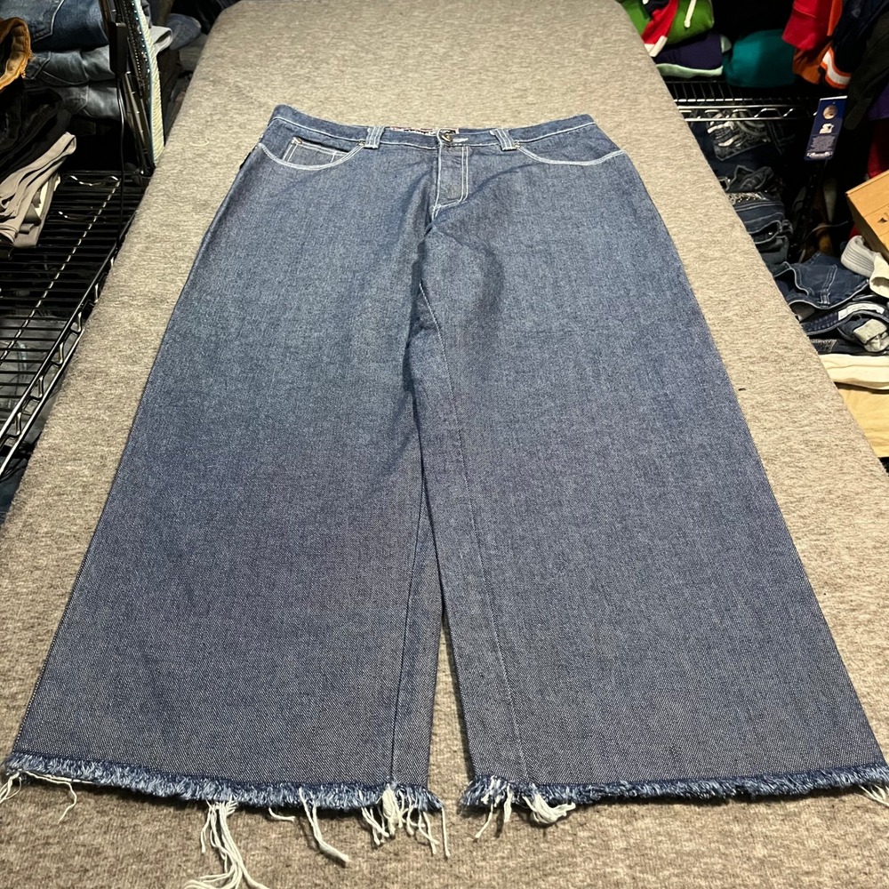High Energy Mens 36x27 Wide Leg Skater Jeans Blue Contrast Stitch Baggy Rave